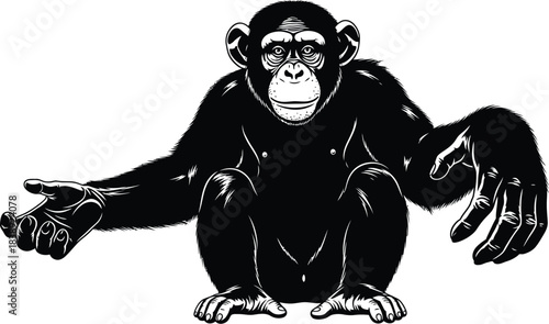 Silhouette of a chimpanzee offering a welcoming hand