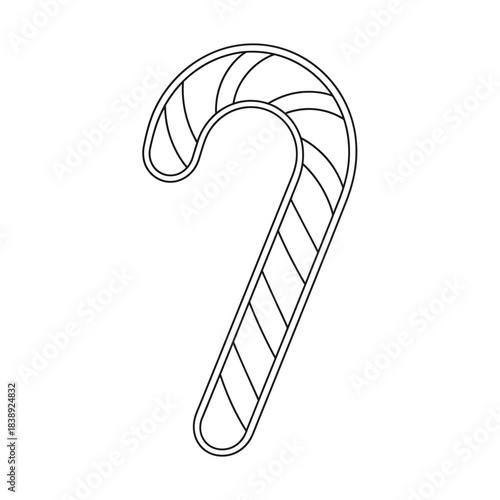 Simple outline drawing of a classic candy cane with diagonal stripes, perfect for holiday crafts and decorations