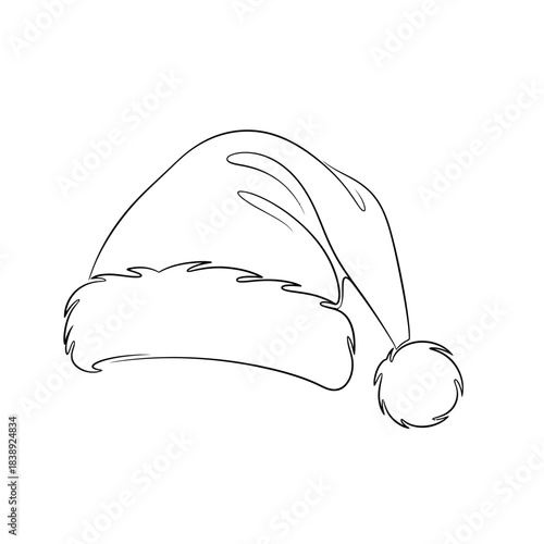 A delightful line art illustration featuring a classic Santa hat, perfect for infusing festive cheer into holiday season designs and projects, evoking warmth and joyful anticipation