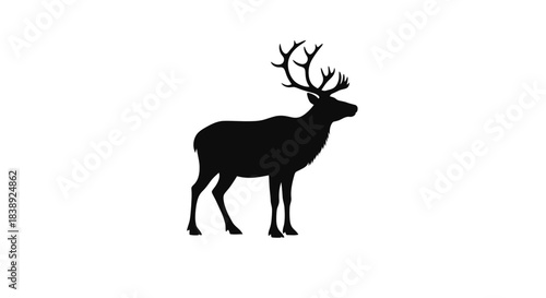 Silhouette of a majestic stag with impressive antlers, isolated on a clean white background, symbolizing wild nature and strength