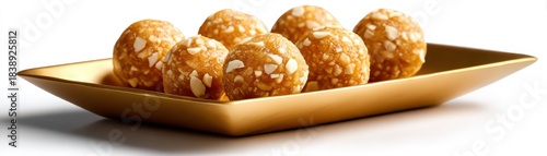 A beautiful display of sweet snacks on a golden plate, perfect for any celebration.
