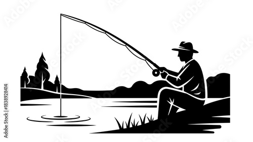 fisherman on fishing rod