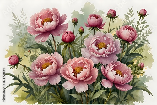 Fototapeta Naklejka Na Ścianę i Meble -  A bouquet of peonies in a field of wildflowers