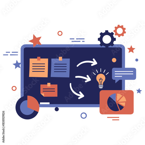 Creative business strategy development with charts and diagrams