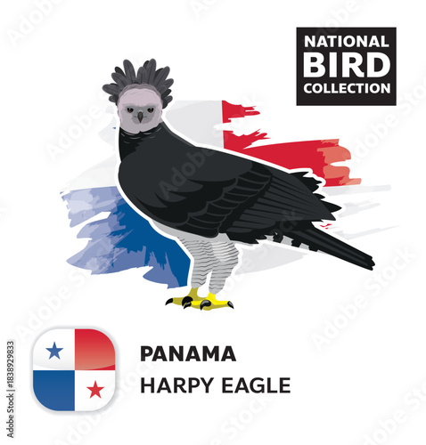National Bird Set Panama Harpy Eagle Vector Character
