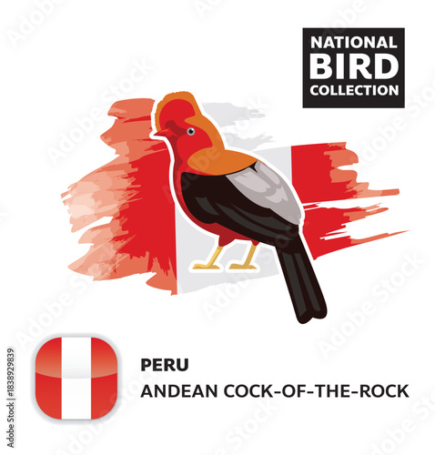 National Bird Set Peru Cock-of-the-rock Vector Character