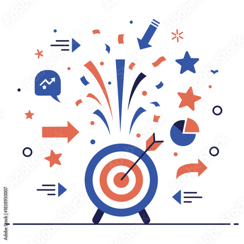 Colorful target with arrows and graphics indicating success and growth