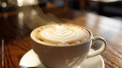 Aromatic Coffee Break - Steaming Cup on Wooden Table.