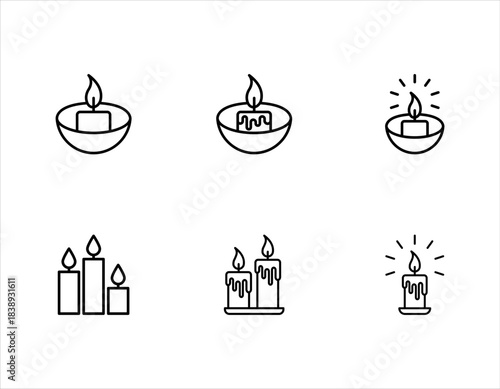 Set of candle vector icons in line style design for websites, apps, and UI design, isolated on a white background. Editable strokes. EPS 10 vector illustration.