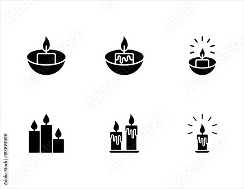 Candle vector icon set. Flat icon of a burning candle. White background, vector illustration, eps 10.