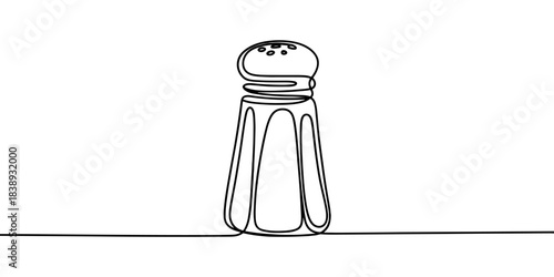 Simple continuous line drawing of a salt shaker, suitable for cooking, kitchen, seasoning, restaurant, or food-related concepts and designs.