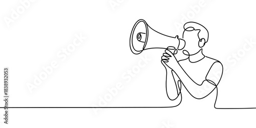 a person using a megaphone to announce, promote, or call attention, ideal for communication and marketing concepts