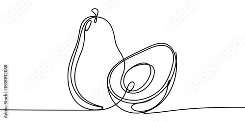 a whole avocado and a sliced half with seed, ideal for food, health, nutrition, and organic themes.