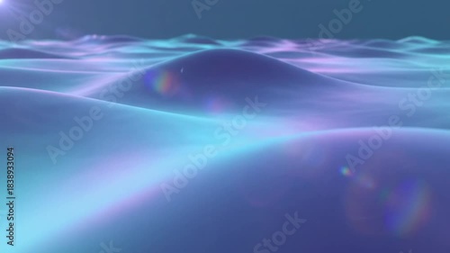 Abstract smooth ocean waves with radiant turquoise and purple colors and gentle lens flares
