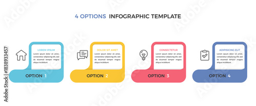 Colorful four option infographic template with icons and rounded shapes