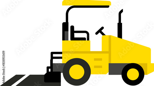 Construction equipment paving road surface in yellow color theme, concept of road, special machinery  