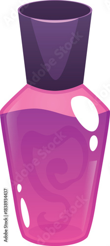 Elegance perfume pink glass bottle with cap, beautiful cologne vial, vector feminine fragrant cosmetic product