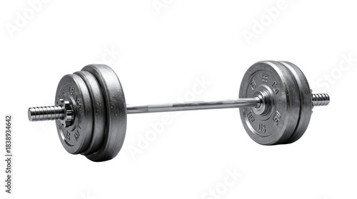 Silver Dumbbell with Weight Plates on Black Background