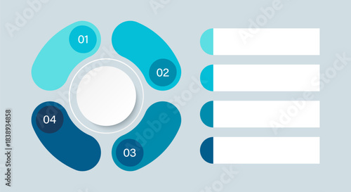 Pie chart with 4 parts for data visualization, annual reports, instructions. Vector slide for presentations with space for data.