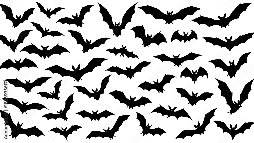 Fototapeta premium Black bats flying in the air on white background