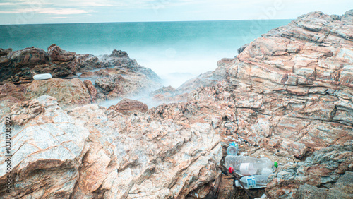 Coastal Pollution: A Serene Seascape Marred by Plastic