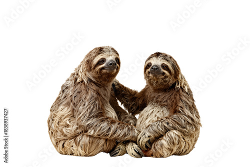 Two Brown Sloths Hugging Illustration
