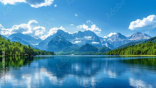 Fototapeta Naklejka Na Ścianę i Meble -  romantic summer landscape with lake and mountains