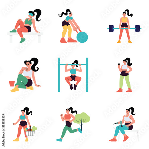 Healthy Living Vector Flat Illustration Set 3