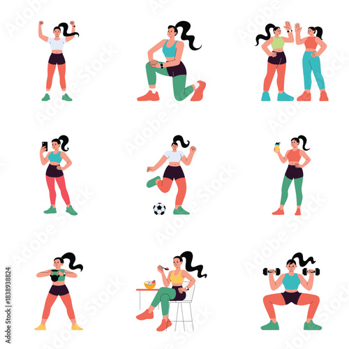 Healthy Living Vector Flat Illustration Set 1