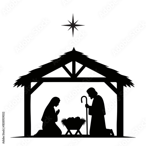 silhouette vector illustration of the birth of jesus christ