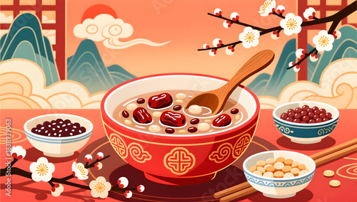 Warm festive illustration of Laba Festival sweet soup