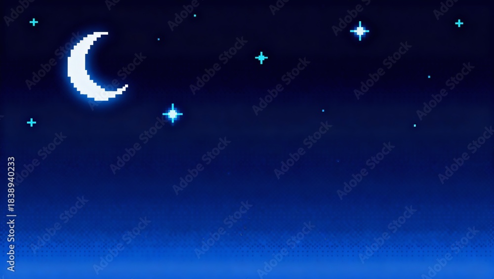 custom made wallpaper toronto digital三日月と星が散るミニマルな夜空ピクセルアート
