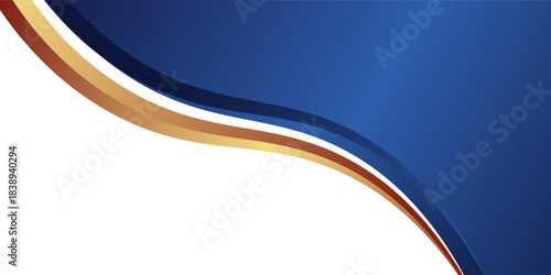 Curved abstract vector background combining navy blue waves with warm metallic tones for a sophisticated visual look.