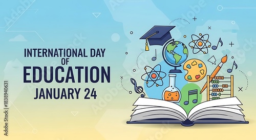 Colorful illustration celebrating international day of education on january 24 with books and symbols