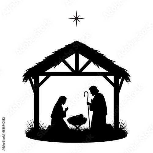 silhouette vector illustration of the birth of jesus christ