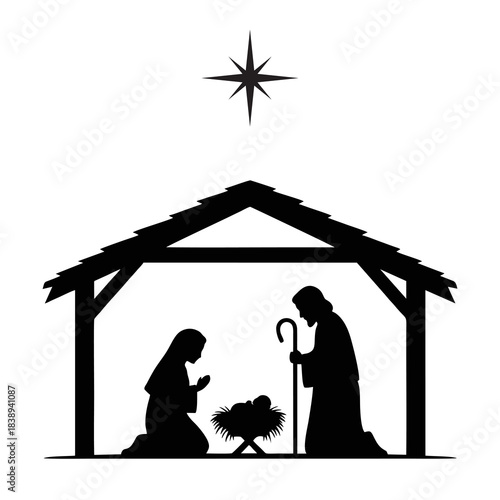 silhouette vector illustration of the birth of jesus christ