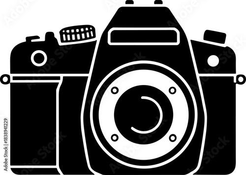 Classic Retro SLR Camera Icon Vector Illustration: Professional Photography Equipment Glyph Silhouette for Digital Media, App Design, and Creative Projects
