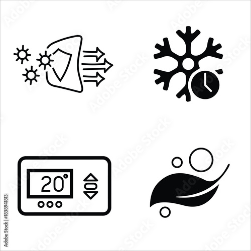 Climate Control and Air Quality Icons: Filter, Defrost Timer, Thermostat