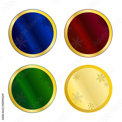 雪の結晶と金縁グラデで構成した冬色の円形ラグジュアリーバッジセット