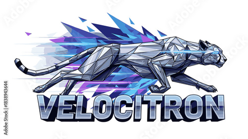 Geometric Cheetah Running with Speed Trails and Velocitron Logo