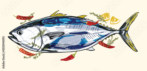 Fresh Tuna with Chili and Herbs Illustration