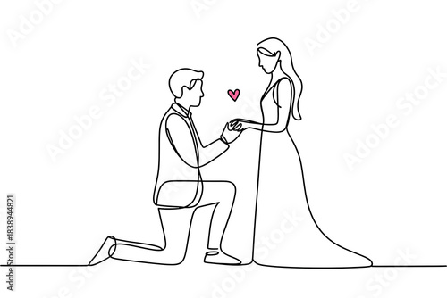 Silhouette of bride and groom one line drawing illustration . transparent background PNG image