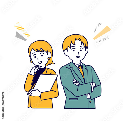 背中合わせの男女のビジネスマンのイメージ素材