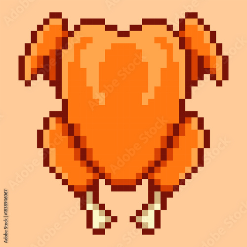 Whole raw turkey or chicken in a classic 8-bit pixel art style. This illustration of fresh poultry is a perfect symbol for cooking ingredients, butcher shops, and farm-to-table concepts