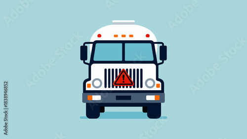 Truck with warning sign on light blue background for transportation  