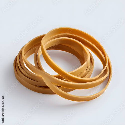 Elastic Bands on Display: A collection of elastic bands, demonstrating their flexibility and simple utility, the shot captures the simplicity and everyday usefulness of these commonly found items.