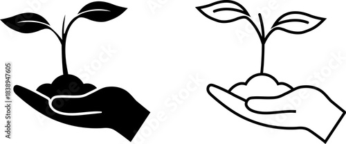 Two hand icons showing a growing plant symbolizing care and nurturing in support of nature and growth