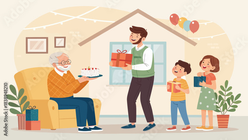 Cheerful Father in Law Enjoying Family Celebration