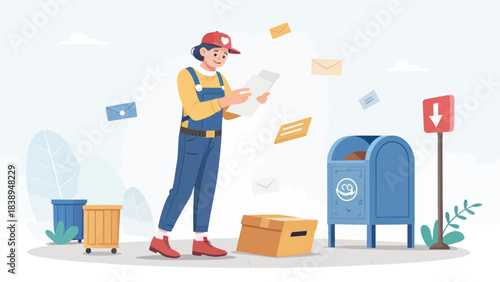Cheerful Postal Worker Character Isolated