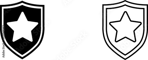 Icon of a shield with star symbol presented in two color variations displayed on a simple background